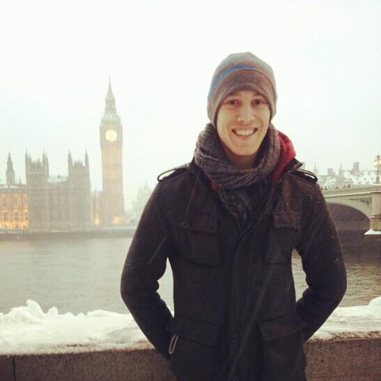 Independent, freelance researcher, Joel Marsden, in front of the Houses of Parliament in London, UK.